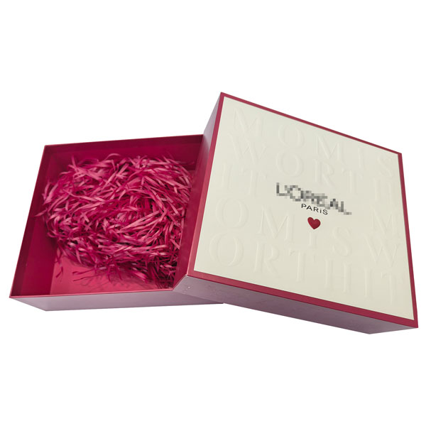 Premium Lip and Base Gift Box with Raffia, UV Printing, and Hot Stamped Finish