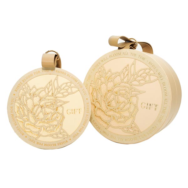 Luxury Handled Circle Gift Box with Laser Engraving and Leather Buckle